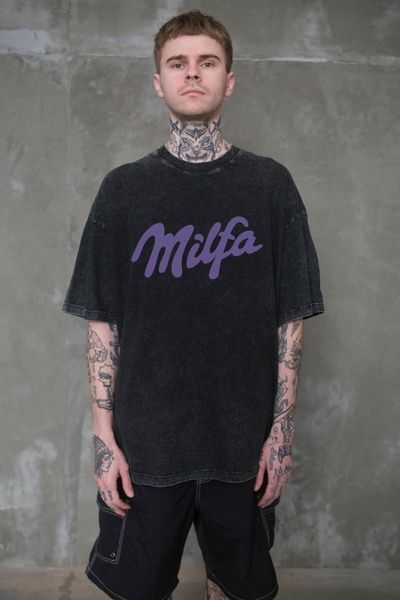 Чоловіча Виварена Оверсайз Футболка Without Washed З Принтом Milfa Black 8056354 фото