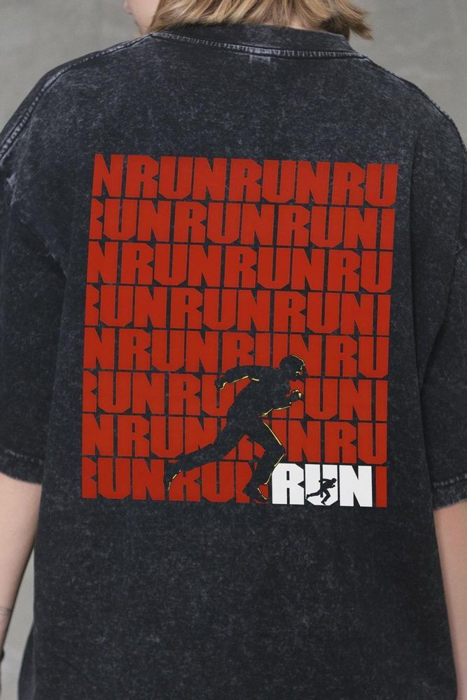 Жіноча Виварена Оверсайз Футболка Without Washed З Принтом Run Black 8056379 фото
