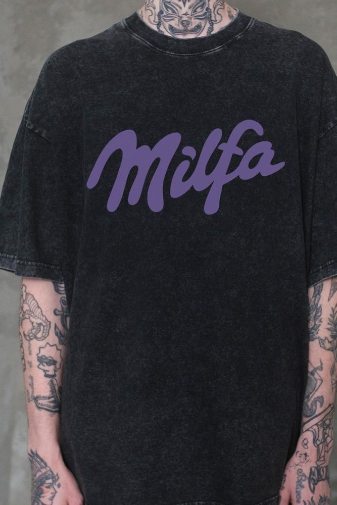 Мужская Варёная Оверсайз Футболка Without Washed с Принтом Milfa Black 8056354 фото