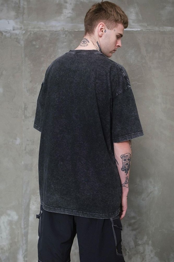 Мужская Варёная Оверсайз Футболка Without Washed с Принтом Milfa Black 8056354 фото