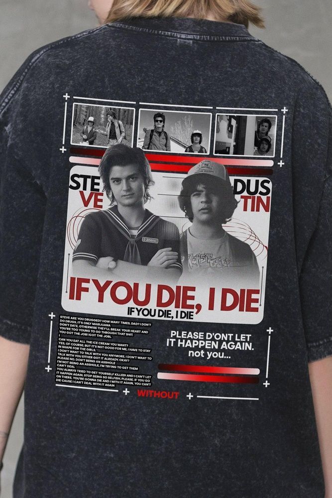 Жіноча Виварена Оверсайз Футболка Without Washed З Принтом Die Stranger Things Black 8056329 фото