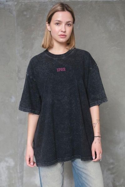 Жіноча Виварена Оверсайз Футболка Without Washed З Принтом Pink 1702 Black 8049607 фото