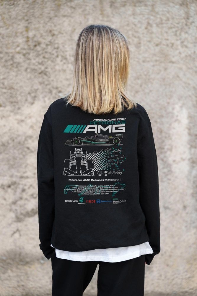 Женский Утепленный Оверсайз Свитшот На Флисе С Принтом Without AMG Black 8055579 фото