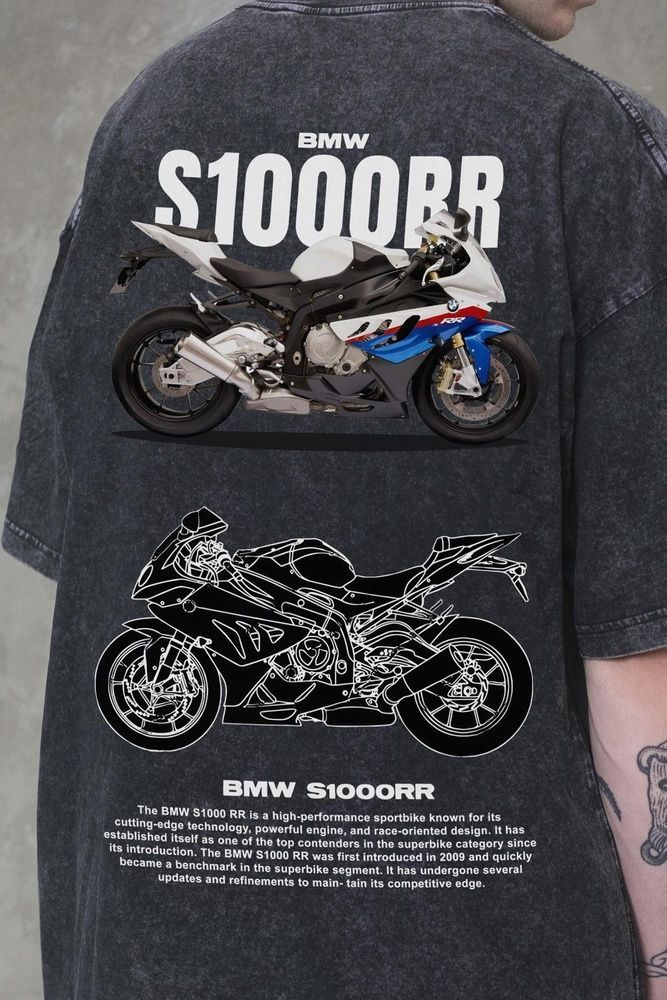 Чоловіча Виварена Оверсайз Футболка Without Washed З Принтом S1000RR Black 8056380 фото