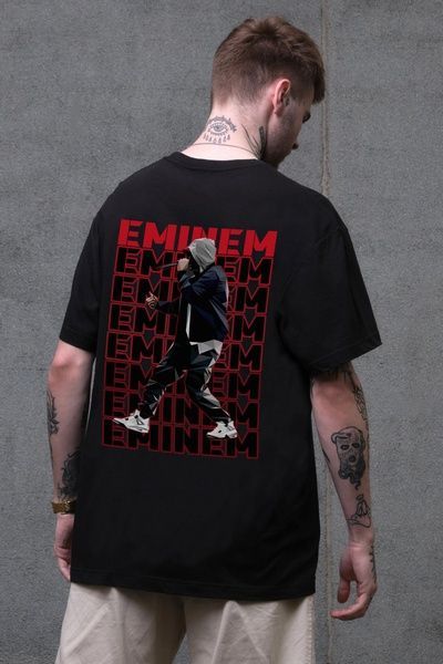 Чоловіча Оверсайз Футболка Without З Принтом Eminem Black 8056239 фото