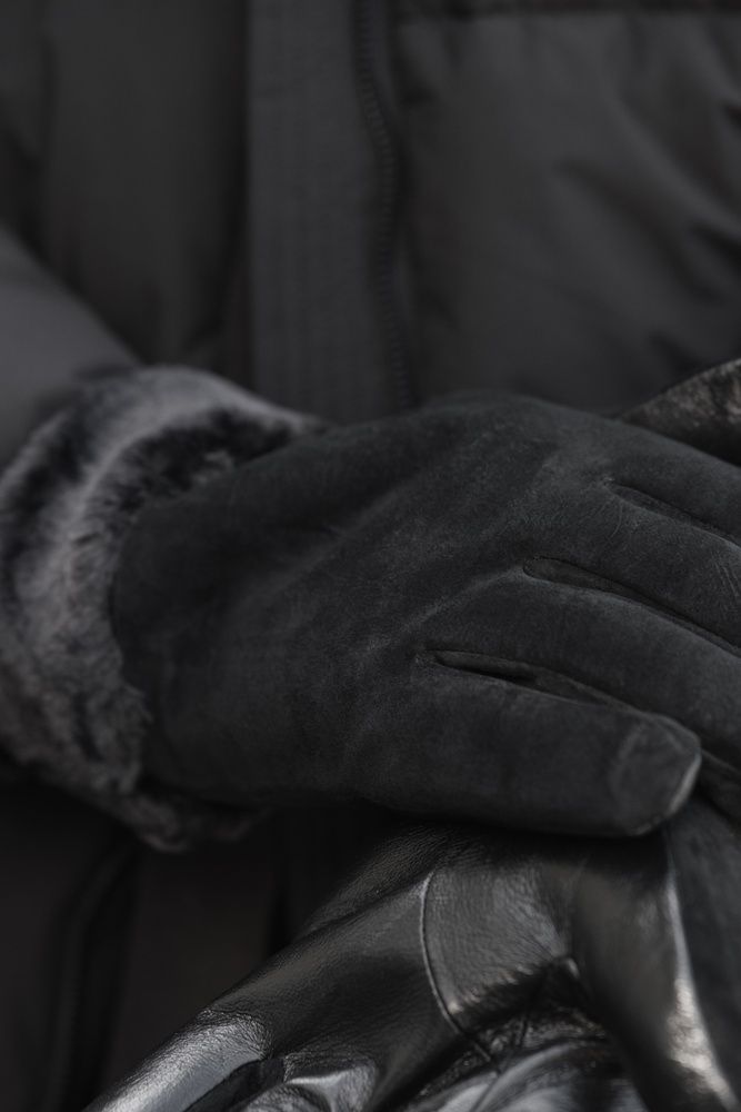 Теплі чорні чоловічі зимові замшеві перчатки рукавиці Without вигляд згори