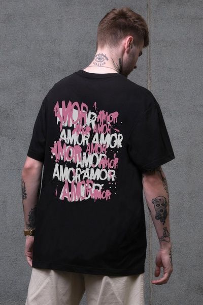 Чоловіча Оверсайз Футболка Without З Принтом Amor Black 8056223 фото