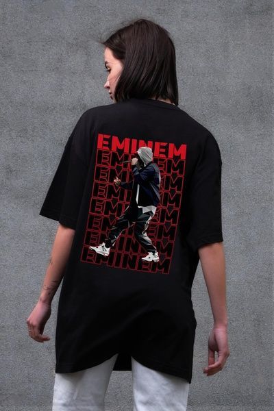 Жіноча Оверсайз Футболка Without З Принтом Eminem Black 8056240 фото