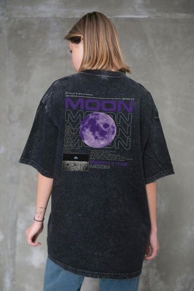 Жіноча Виварена Оверсайз Футболка Without Washed З Принтом Moon Black 8049609 фото