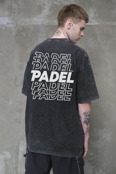 Чоловіча Виварена Оверсайз Футболка Without Washed З Принтом Padel Black 8056360 фото