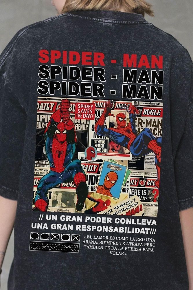 Женская Варёная Оверсайз Футболка Without Washed с Принтом Spider-Man Black 8056385 фото